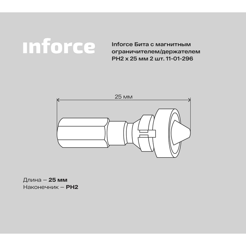 Бита с магнитным ограничителем (держателем) (2 шт; PH2; 25 мм) Inforce 11-01-296 — фото 5