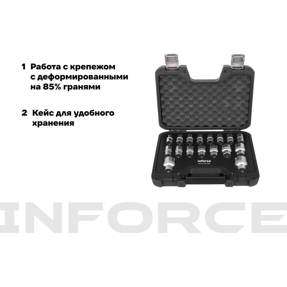 Набор торцевых безударных головок Inforce (1/2"; 8-32 мм) 11-01-260 — фото 3