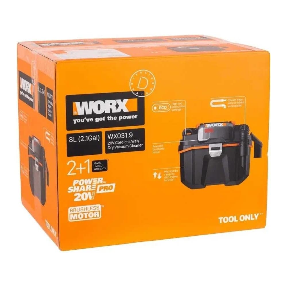 Пылесос для влажной и сухой уборки WORX 20 В, без АКБ и ЗУ WX031.9 — фото 10